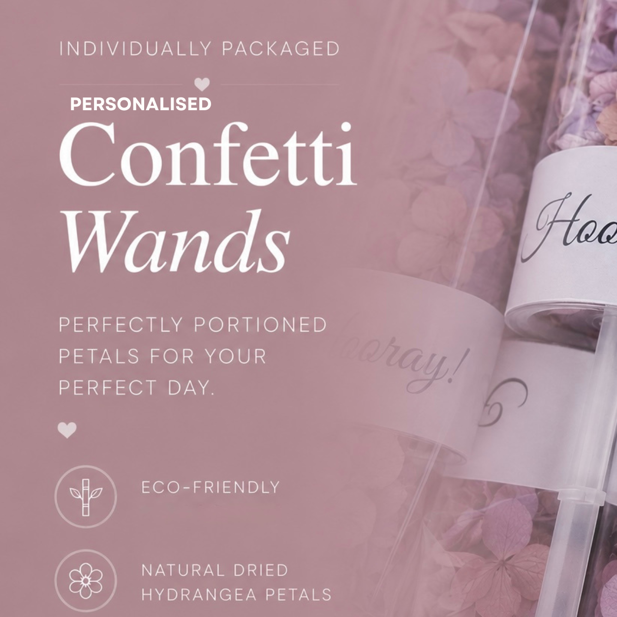 Personalised Confetti Wands - Naturally Dried Hydrangea Petals - Pack of 10