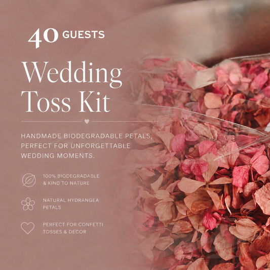 Wedding Toss Kit • Mixed Colours Hydrangea Petals • 40 Guests Includes 40 handfuls & 40 cones