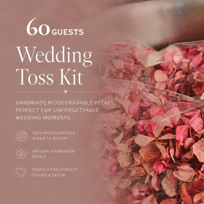 Wedding Toss Kit • Mixed Colours Hydrangea Petals • 60 Guests Includes 60 handfuls & 60 cones